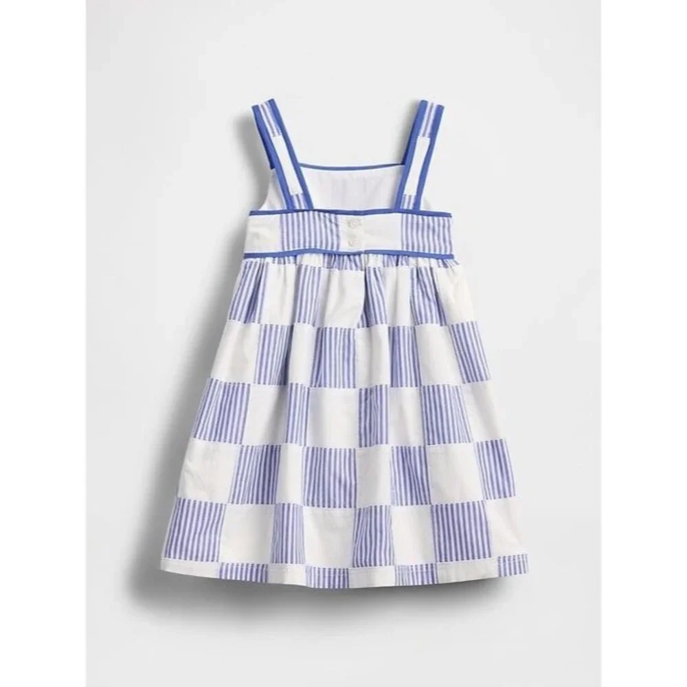 Baby Gap Poplin Patchwork Dress, Blue and White, Size 5T